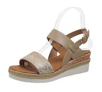 SWTKO Sandales Plateforme pour Femmes Sandales Compensées À Imprimé Serpent À Semelle Souple Sandales Espadrilles À Bride de Cheville À Boucle D'été Chaussures de Marche,d'or,US7/EU38