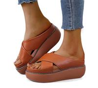 SWTKO Sandales Plates À Plateforme pour Femmes Pantoufles D'été À Talons Hauts et À Bout Ouvert pour La Plage Chaussures de Marche Confortables et Décontractées,Orange,US8/EU39