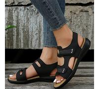SWTKO Sandales Plates de Sport pour Femmes Sandales de Marche Compensées D'été Sandales À Bout Ouvert Chaussures de Plage de Marche en Plein Air Confortables,Noir,US6/EU37