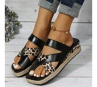 SWTKO Tongs Compensées pour Femmes avec Support de L'arche Sandales Orthopédiques À Coussin Confortable Chaussures de Marche D'été À Imprimé Léopard,Noir,US7/EU38