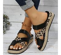 SWTKO Tongs Orthopédique Comfort pour Femme Sandales Pantoufles D'été À Imprimé Léopard Chaussures de Plage Décontractées,Noir,US9/EU40