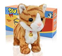 SWTOIPIG Chat Robot Interactif en Peluche, Jaune | Peluche à commande sonore, 8 mouvements, se déplace et se retourne, cadeau Noël et anniversaire