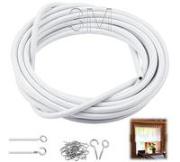 SWTYExt 3 m Cable pour Rideaux Cable Rideau Fil Rideau Câble de Rideau Système de Tension de Câble avec 8 Paires Crochet a Visser Vis à ŒIL Crochets pour Rideau en Filet Rideaux de Douche Rideaux DIY