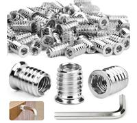 SWTYExt Lot de 30 écrous à visser M4 x 10 mm - Insert fileté pour bois M4 | Douilles filetées hexagonales galvanisées pour meubles en bois, acier, pin contreplaqué, panneaux composites