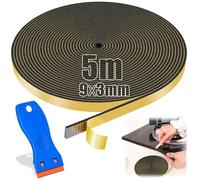 SWTYExt Ruban d'étanchéité autocollant en caoutchouc mousse - 5 m - 9 mm x 3 mm - Avec petit grattoir - Pour plaque de cuisson à induction