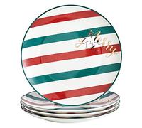 Swuut Lot de 4 assiettes à dîner en porcelaine anglaise - Assiettes à dessert - Assiettes à salade - Passe au lave-vaisselle (bande, 25,4 cm)