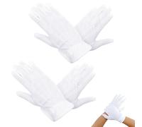 SWYSGS Gants blancs, avec bouton pression, taille unique, adulte, coutures brodées sur le dos de la main, Noël, Saint-Nicolas, carnaval, Halloween, fête à thème, déguisement, théâtre