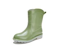 SWZEC Femme Bottes de Pluie mi Mollet Classic Souple Antidérapantes Wellington Imperméables Solid Color Caoutchouc Bottines Vert 36