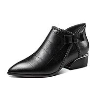 SWZEC Femme Bottines Chelsea Vintage PU Cuir Souples Zippées Bottes Bout Pointu Hiver Fourrées Mode Confortable Basse Boots Noir 35