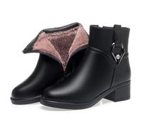 SWZEC Femme Bottines Hiver Chaud Classique Chelsea Bottines PU Cuir Femme Zip Chunky Doux Confortable Bottes Taille 35-42 (35,Noir avec Doublure Peluche)