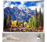 Sxakswol Tapisserie Murales Montagne Enneigée Tenture Murale Paysage Forestier Grande Tapisserie 3D Tapisserie Decoration 220x240 cm Tapisserie Tenture Murale pour Salon Chambre