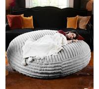 SXBCyan Pouf Géant en Fausse Fourrure De Lapin for Adultes Et Enfants (sans Rembourrage), Housse De Canapé-lit, Pouf ...(Light Grey,D120xH25cm-cover)