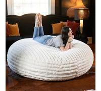 SXBCyan Pouf Géant en Fausse Fourrure De Lapin for Adultes Et Enfants (sans Rembourrage), Housse De Canapé-lit, Pouf ...(Beige White,D150xH25cm-cover)