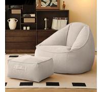 SXBCyan Pouf Paresseux Canapés Couverture Chaises sans Remplissage Velours Côtelé Chaise Longue Siège Pouf Pouf Bouffant Canapé Tatami Salon Poufs(Cheese White,2 in 1 Cover)