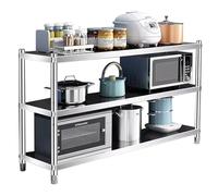 SXBHDM Étagères en Acier Inoxydable, étagère Utilitaire réglable à 3 Niveaux, Support de Rangement pour Cuisine, Four à Micro-Ondes, étagère sur Pied pour Garage, Restaurant, entrepôt(120x30x80cm)