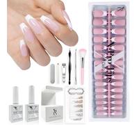 SXC Cosmetics French Tip Press On Nails Pink Series Medium Coffin X-Pro Tips Starter Kit