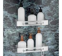 SXCDD Étagère de salle de bain autocollante carrée argentée Panier de douche noir Panier de rangement facile et rapide (2 rectangles en aluminium)