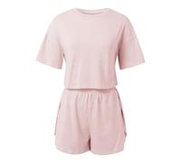 SXcggal Ensemble de pyjama court fendu, ensemble de pyjama 2 pièces pour femme, imprimé à rayures, col rond, épaules tombantes et short fendu sur le côté, #03 Rose, M