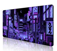 SXCKANG Grand Tapis de Souris de Jeu rétro Vaporwave - Motif Dessin animé Japonais Violet foncé - pour Ordinateur Portable - Tokyo Street Pixel Art néon - XXL - 80 x 40 cm