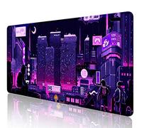 Sxckang Grand tapis de souris violet avec dessin animé japonais pour bureau, dessin animé néon Tokyo Street Pixel, grand tapis de souris de jeu XXL, Skyline City, 90,9 x 40 cm, Vaporwave rétro