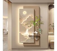 SXDMOUBK Tableau décoratif Mural en grès texturé 3D avec éclairage LED et Vase en Verre Amovible pour entrée et Salon.
