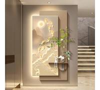 SXDMOUBK Tableau décoratif Mural en grès texturé 3D avec éclairage LED et Vase en Verre Amovible pour entrée et Salon.