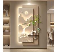 SXDMOUBK Tableau décoratif Mural en grès texturé 3D avec éclairage LED et Vase en Verre Amovible pour entrée et Salon.