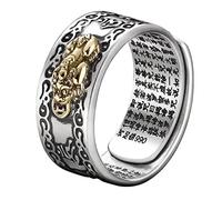 Sxett Bague réglable Feng Shui PiXiu - Attire la fortune - Chance, jeu d'argent - Richesse - Mantra bouddhiste - Amulette phylactère pour homme, Comme décrit