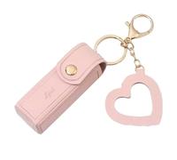 Sxett LipstickKeychain Sac à rouge à lèvres en cuir avec pendentif en forme de cœur pour femme Étui portable pour voyage, Plume en tissu, Sans pierre précieuse