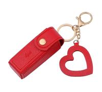Sxett LipstickKeychain Sac à rouge à lèvres en cuir avec pendentif en forme de cœur pour femme Étui portable pour voyage, Plume en tissu, Sans pierre précieuse