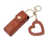 Sxett LipstickKeychain Sac à rouge à lèvres en cuir avec pendentif en forme de cœur pour femme Étui portable pour voyage, Plume en tissu, Sans pierre précieuse