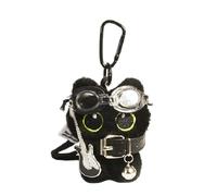 Sxett Porte-clés en peluche chat noir adorable animal porte-monnaie accessoire unique pendentif à suspendre pour femmes et étudiants, Tenir la guitare