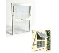 SXEVZOO Fenêtre Blanche à Suspension Hydraulique, Fenêtre d'aération Métal | Fenêtre à Auvent Insonorisée en Résistante avec Verre Trempé d'intimité pour Murs(W75xH90cm)