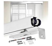 SXEVZOO Kit de Quincaillerie pour Rail de Porte Coulissante de Balcon, Guide Métallique pour Porte de Grange Roulante de 1,2~4,8m, Rail de Porte Escamotable pour Garage(Silver-White,1m/3.3ft)