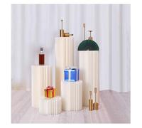 SXEVZOO Paquet de 5 Supports Cylindriques Pliables - 20/40/60/80/100cm Socles Ronds en Papier pour Fête Centre de Table Gâteau et Fleurs Présentoir pour Mariages & Noël(Cream White)