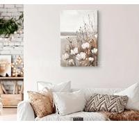 SXFDPDL Impression sur toile, poster abstrait, fleurs sauvages blanches neutres, décoration murale pour salon et chambre (70 x 100 cm/cadre intérieur)