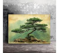 SXFDPDL Tableau moderne sur toile représentant un paysage rustique de pin ancien, avec un bonsaï et des montagnes (70 x 100 cm, sans cadre)