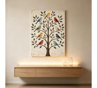 SXFDPDL Tableau sur toile « Oiseaux colorés sur un arbre », style rustique, impression rétro, décoration intérieure (20 x 30 cm/cadre intérieur)