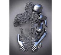 SXFuture Effet 3D Wall Art Love Heart, Métal Fil Sculpture Figure Couple Qui S'embrasse Suspendu Peinture, Abstrait Toile Wall Art pour de Chambre/Maison/Bureau Gris 50x70cm
