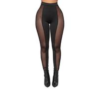 Sxglamr Leggings Transparents Sexy pour Femme - Pantalon Transparent en Maille Noire - Taille Haute - Collants décontractés, Maille filetée Noire, Taille XL
