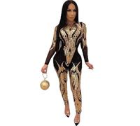 SXHEYUY Femmes Sequin Combinaison Salopette À Manches Longues Moulante Luxe Motif Étincelant Slim Club Party Combishorteuses,D'or,XL