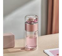 Sxhlseller Bouteille Infuseur à Thé en Verre Double Paroi 14oz Gobelet à | Verre borosilicate isolant, passoire à mailles fines en acier inoxydable 304, bouchon à vis anti-fuite, capacité de 420 ml
