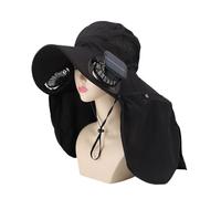 Sxhlseller Chapeau de Ventilateur Solaire Extérieur, Refroidissement du Chapeau de Pêche Conception du Volet de Cou Largeur Sueur Absorbante Respirant des Preuves de Randonnée (Black)