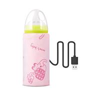 Sxhlseller Chauffe-biberon Portable avec Chargeur USB, 42 ℃, Conservation de la Chaleur, en Peluche Douce, pour les Activités de Plein Air (PINK)