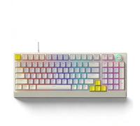 Sxhlseller Clavier de Jeu Mécanique RVB, 98 Touches échangeables à Chaud avec Interrupteur Bleu et Bouton Rotatif, Conception Ergonomique à Profil Bas pour Le Travail de Frappe sur (Beige Gris Jaune)