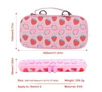 Sxhlseller Étui de Transport de Voyage Rose pour la Console de Jeu, Couverture de Protection de Coquille Dure sur Le Thème de la Fraise avec 12 Emplacements de Carte, Sac de (avec Sangle)