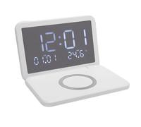 Sxhlseller Horloge de Charge sans Fil 15W Miroir LED Miroir de la Conception de la LED avec pavé de Chargement Rapide pour Le Miroir de Maquillage de Bureau de Nuit (White)
