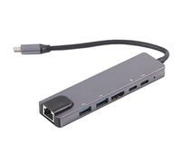 Sxhlseller Hub Type-C 6 en 1, Adaptateur de Port D'extension USB3.0, Station D'extension Multifonctionnelle Type-C vers Uhd/Type-C/HDTV+SS+Rj45 100 Mbps en Alliage D'aluminium Portable Léger