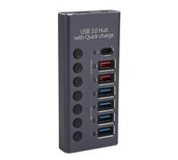 Sxhlseller Hub USB 3.0 alimenté à 7 Ports, Répartiteur USB avec Adaptateur d'alimentation et Commutateurs Individuels, Adaptateur Multiport USB Hub pour PC Portable, Tablette, (Prise UE)