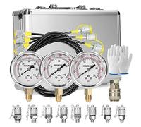 Sxhlseller Kit de Manomètre Hydraulique pour Pelle, Machines de Construction Fiables, 9 Raccords, 3 Manomètres, 3 Tuyaux de Test pour Professionnels